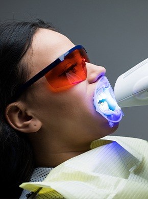 Patient receiving in-office teeth whitening