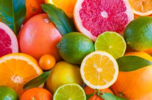 Various citrus fruits bundled together